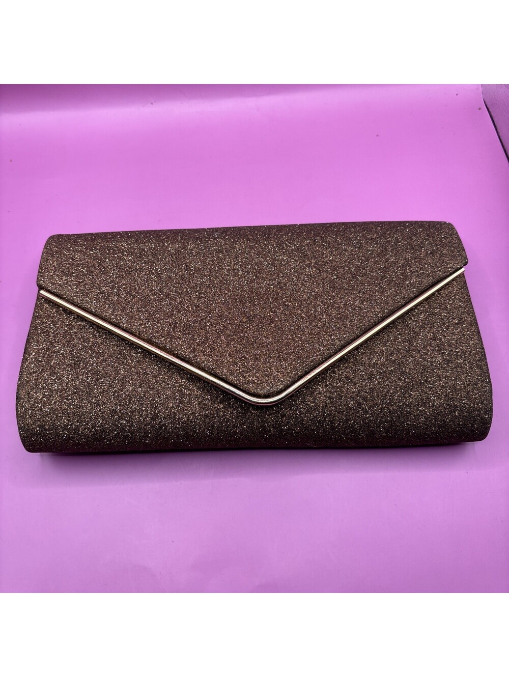 Elegant Brown Glitter Envelope Clutch with Gold Trim